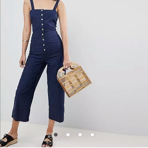 ASOS Pants - ASOS DESIGN textured denim button through jumpsuit